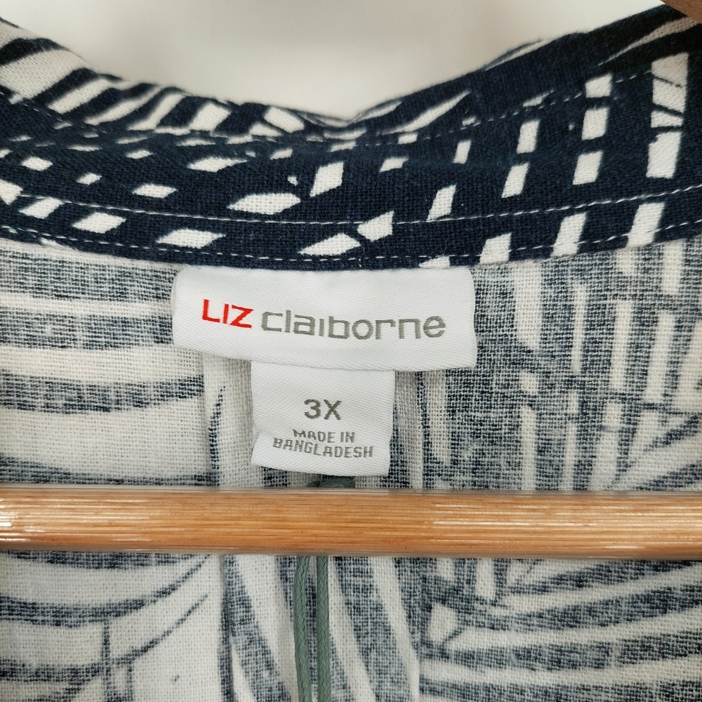 Liz Claiborne Linen Blend White Palms Short Sleeve Top, Sz 3X - Picture 7 of 9